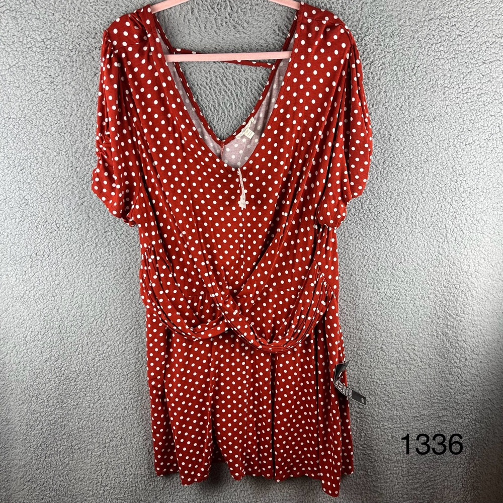 Loralalette 4X‎ Burnt Orange & White Polka Dot Wrap Rayon/Spandex Dress NWT